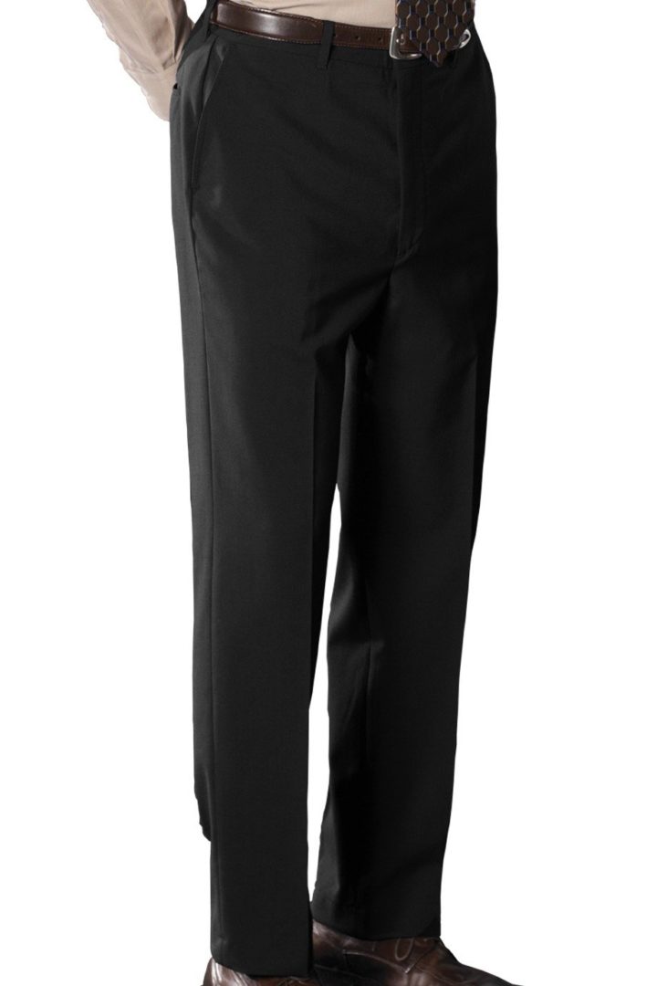 Black wool blend flat-front Dress Pants